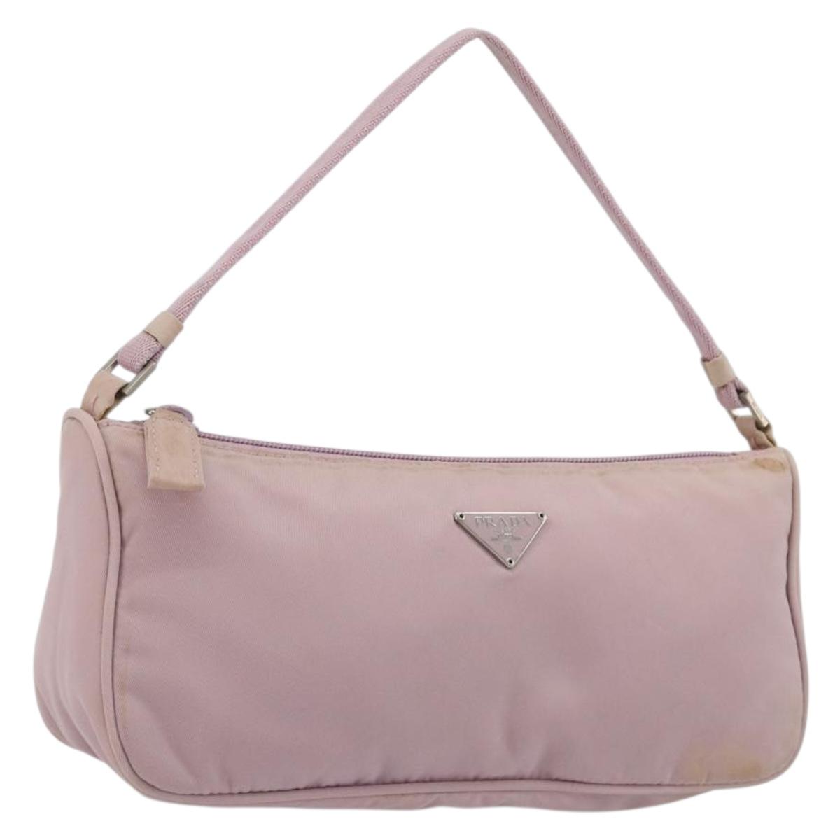 PRADA Accessory Pouch Nylon Pink Silver Auth 189497