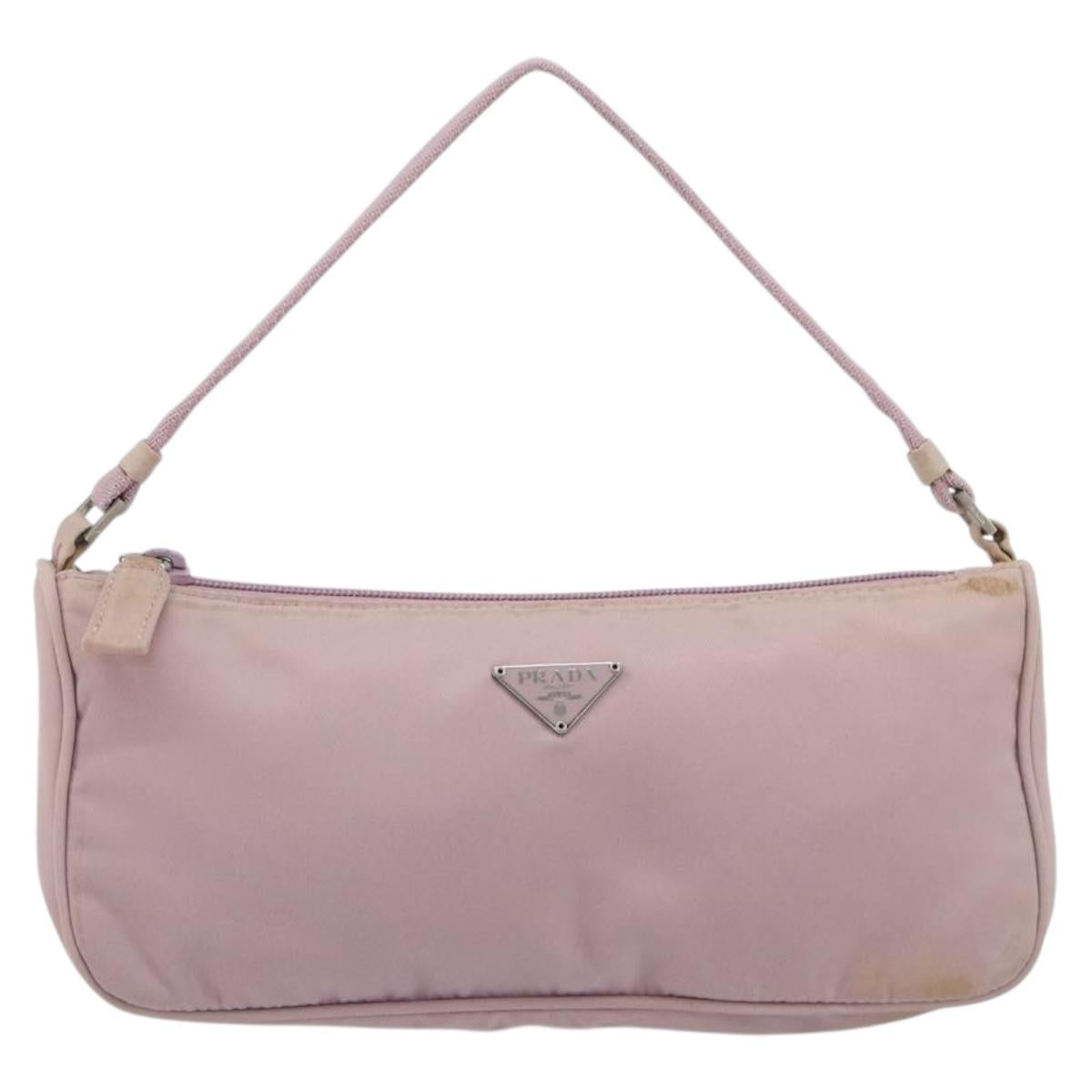 PRADA Accessory Pouch Nylon Pink Silver Auth 189497