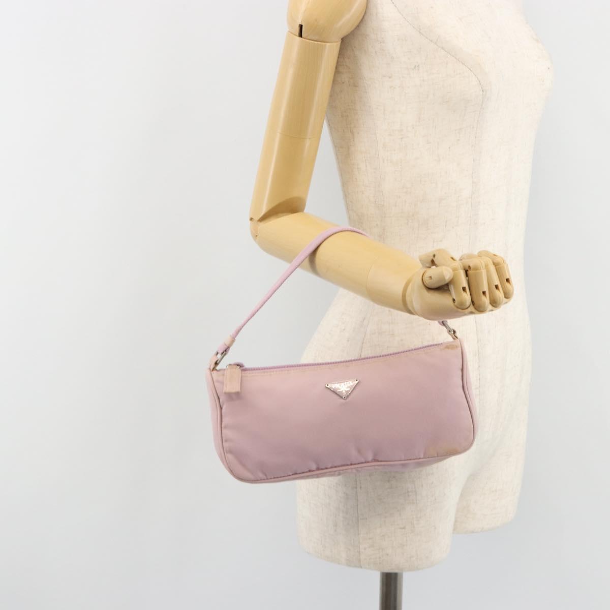 PRADA Accessory Pouch Nylon Pink Silver Auth 189497