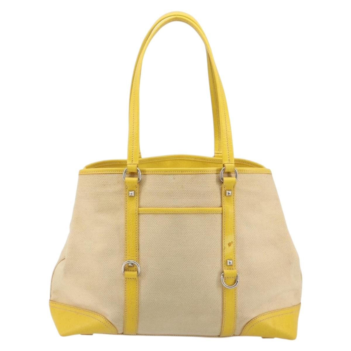 PRADA Tote Bag Canvas Beige Silver Auth 189498A