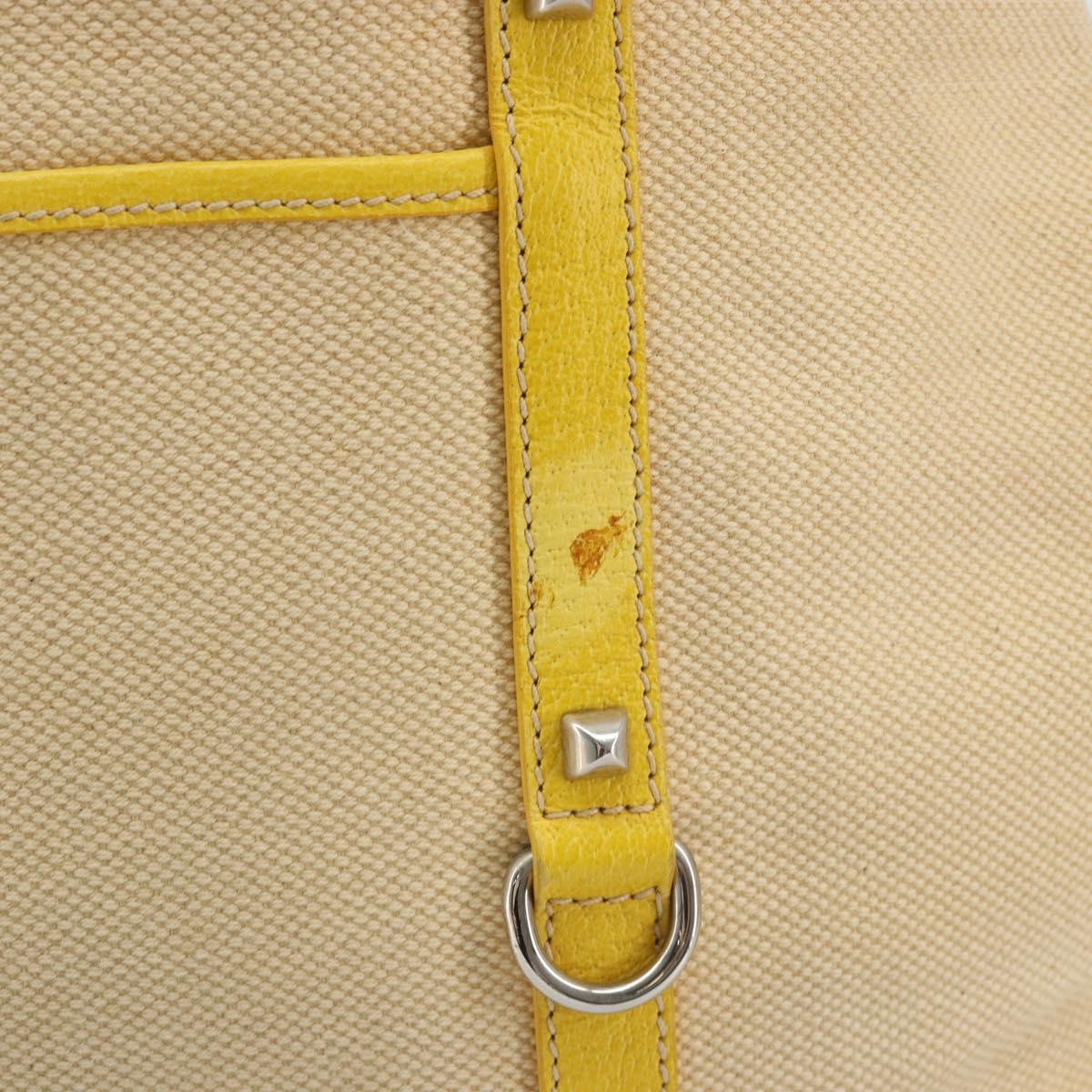 PRADA Tote Bag Canvas Beige Silver Auth 189498A