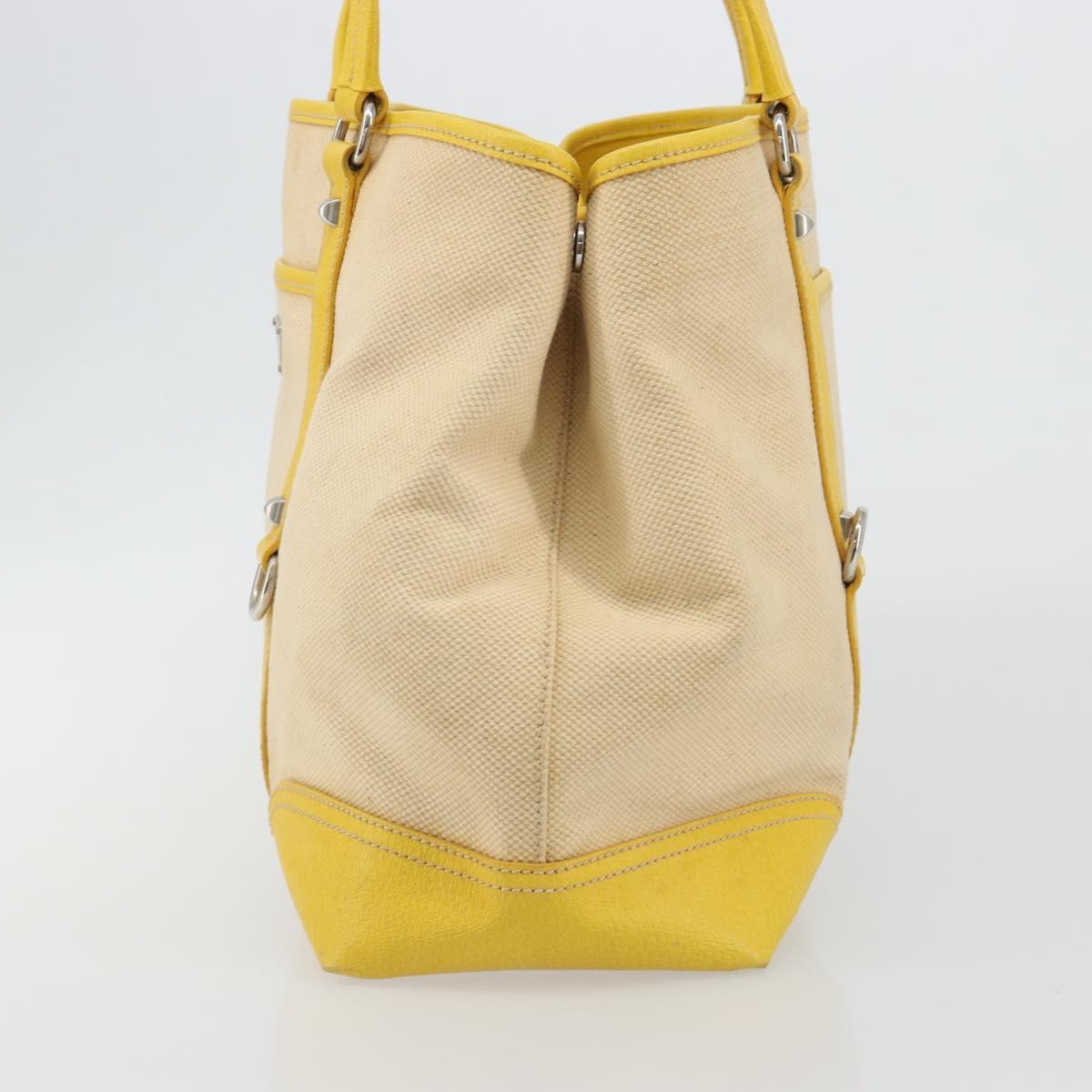 PRADA Tote Bag Canvas Beige Silver Auth 189498A