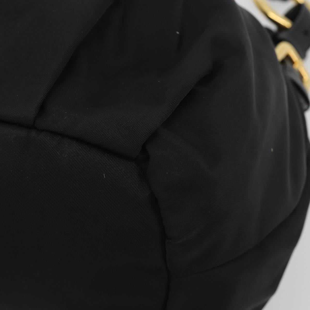 PRADA Gathered Shoulder Bag Nylon Black Gold Auth 189499V