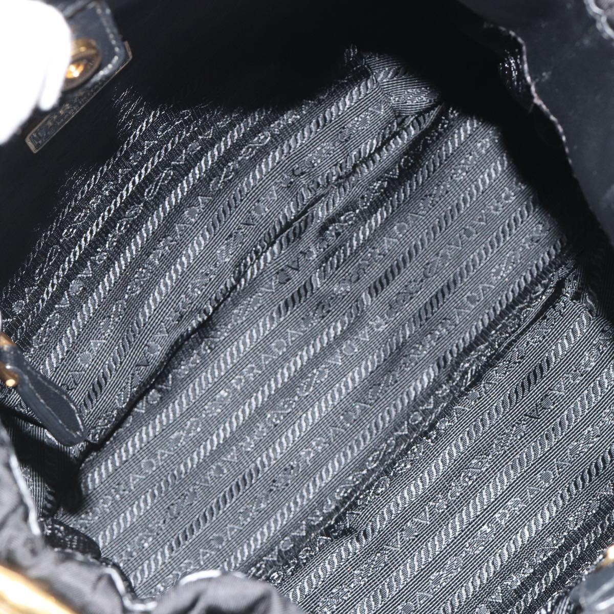 PRADA Gathered Shoulder Bag Nylon Black Gold Auth 189499V