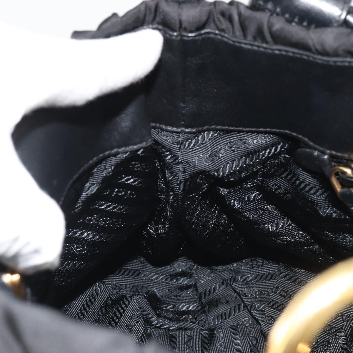 PRADA Gathered Shoulder Bag Nylon Black Gold Auth 189499V