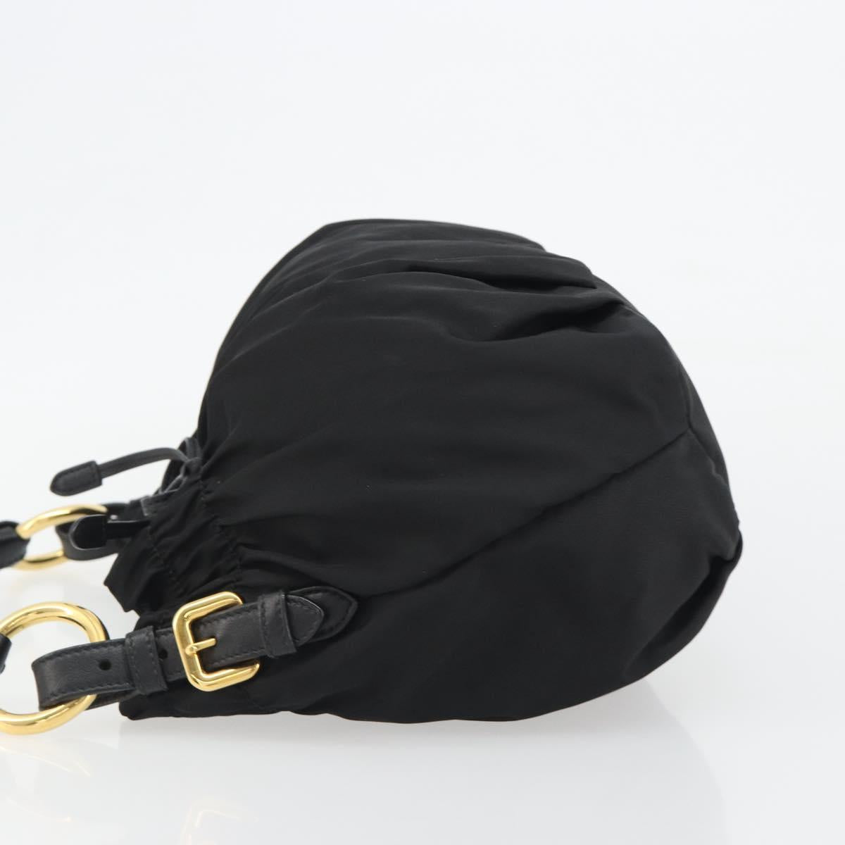 PRADA Gathered Shoulder Bag Nylon Black Gold Auth 189499V