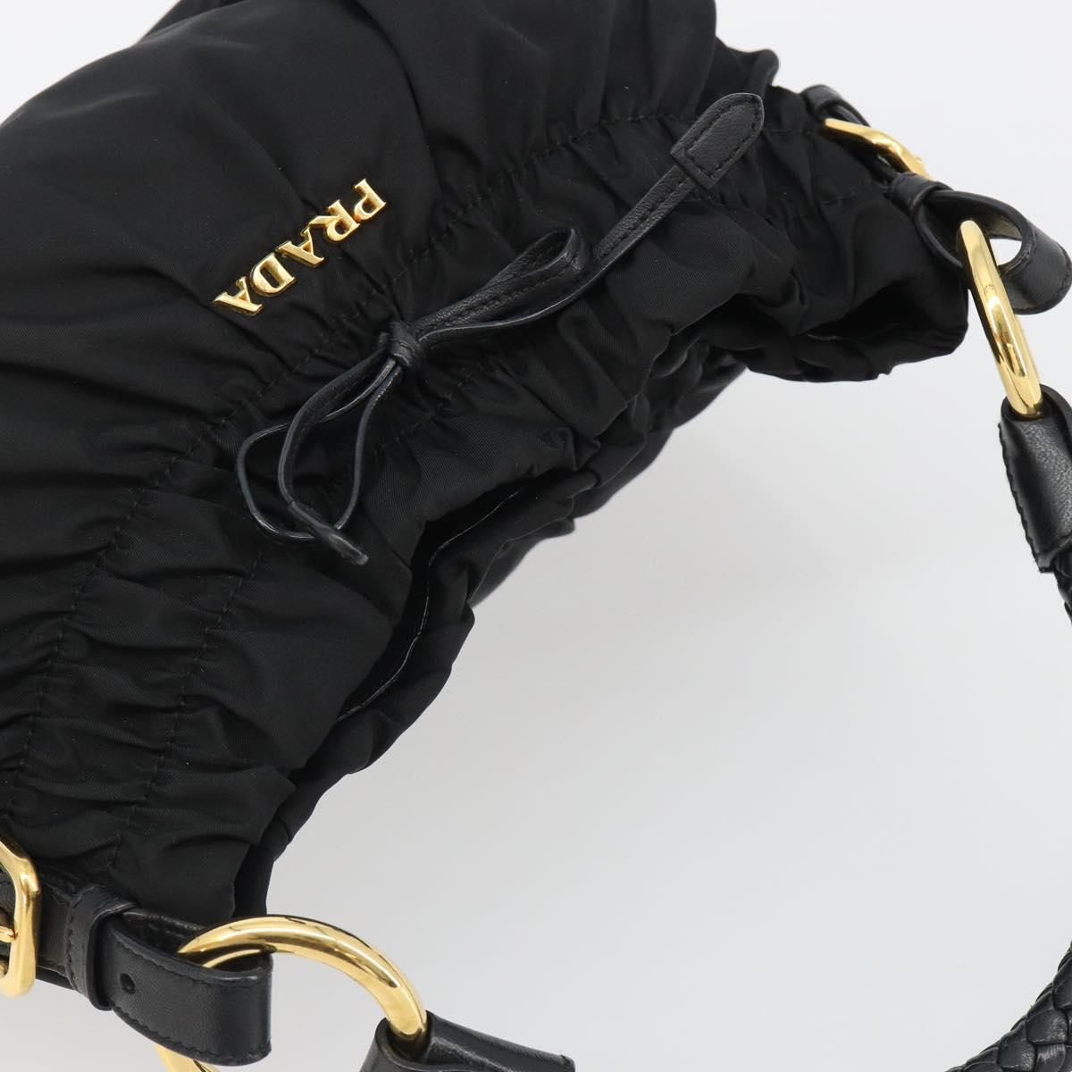 PRADA Gathered Shoulder Bag Nylon Black Gold Auth 189499V