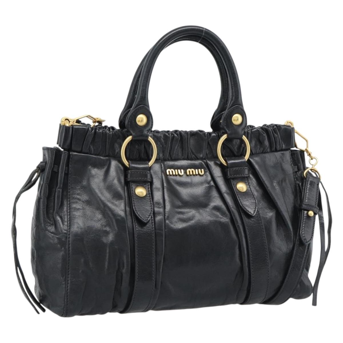 Miu Miu Hand Bag Leather 2way Black Gold Auth 189500SAM