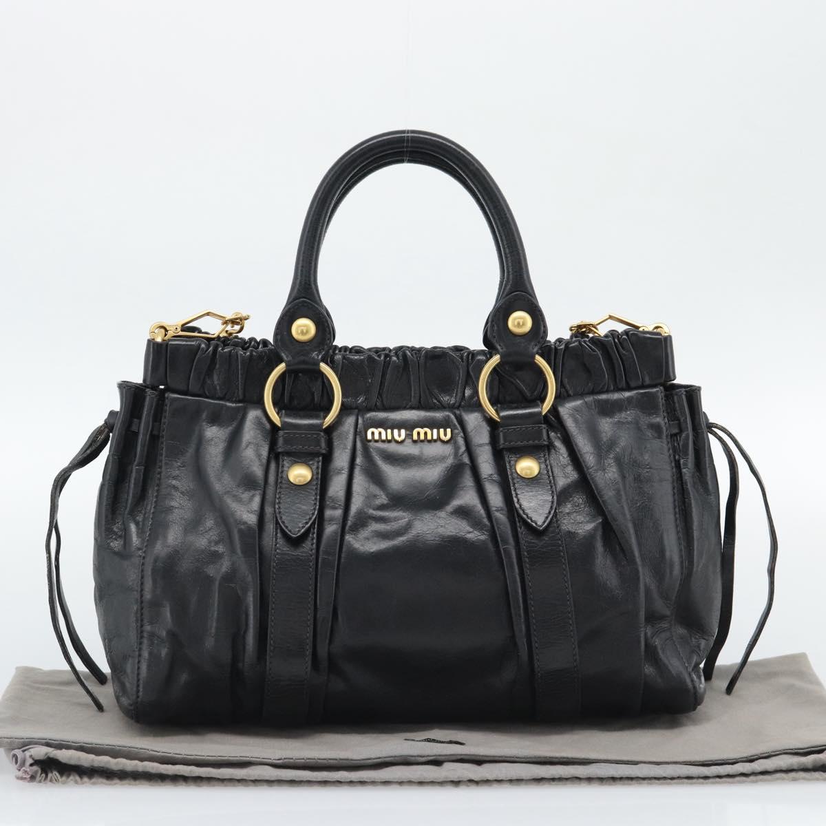 Miu Miu Hand Bag Leather 2way Black Gold Auth 189500SAM