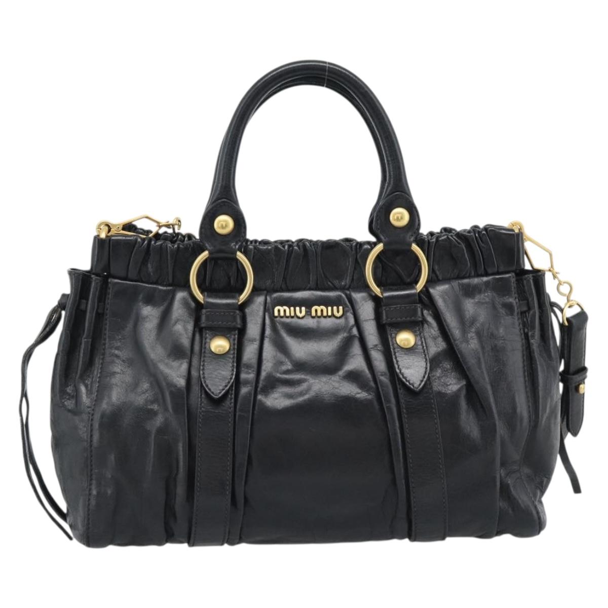 Miu Miu Hand Bag Leather 2way Black Gold Auth 189500SAM