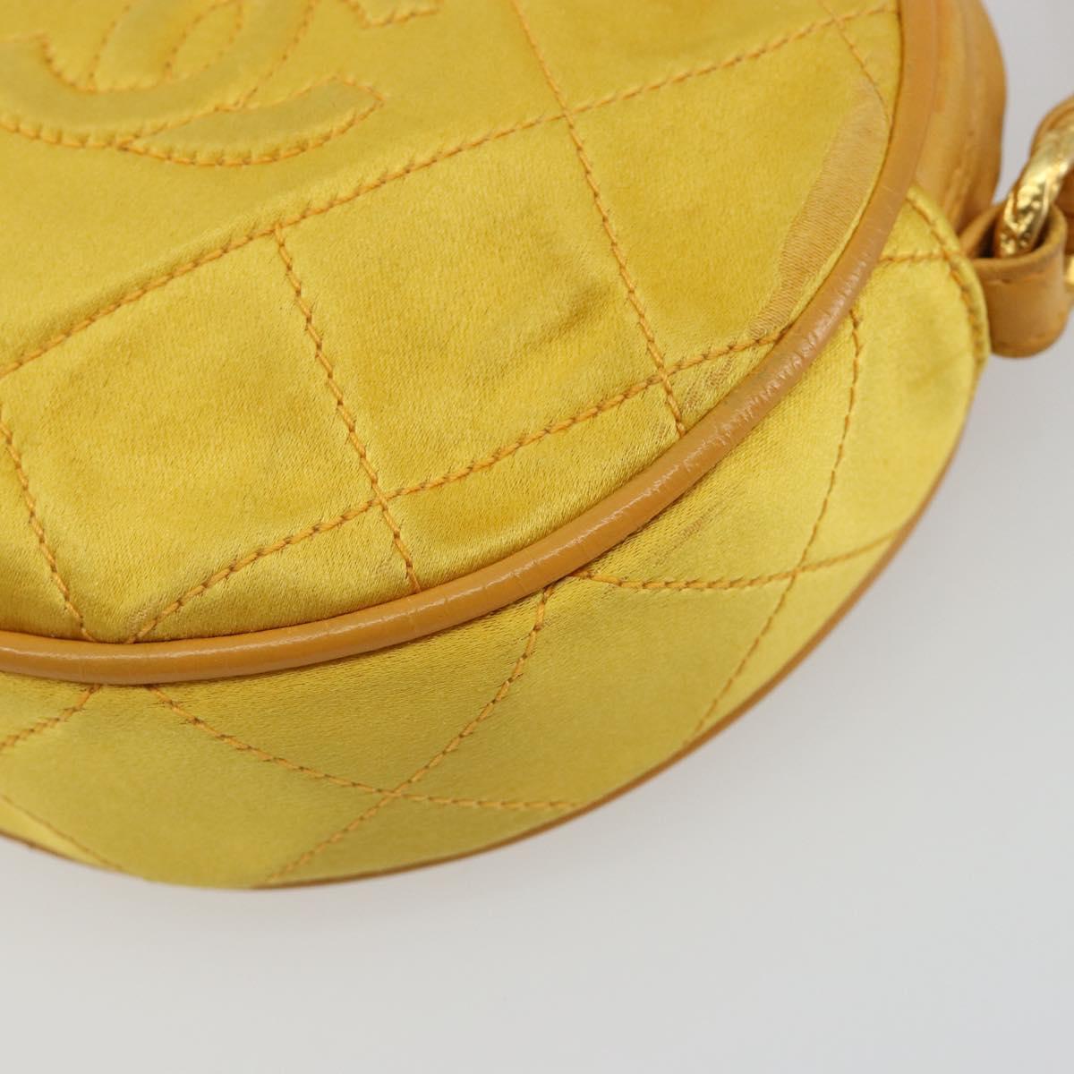 CHANEL Matelasse Shoulder Bag Satin Yellow Gold CC Auth 189501A