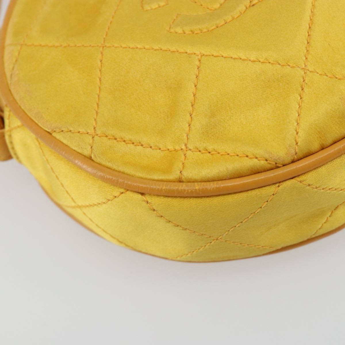 CHANEL Matelasse Shoulder Bag Satin Yellow Gold CC Auth 189501A