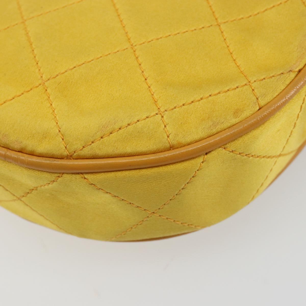 CHANEL Matelasse Shoulder Bag Satin Yellow Gold CC Auth 189501A