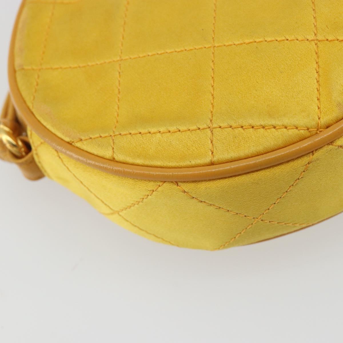 CHANEL Matelasse Shoulder Bag Satin Yellow Gold CC Auth 189501A