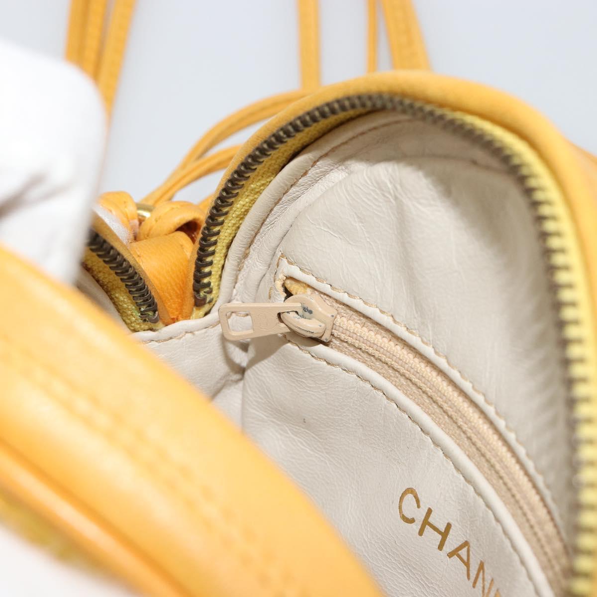 CHANEL Matelasse Shoulder Bag Satin Yellow Gold CC Auth 189501A
