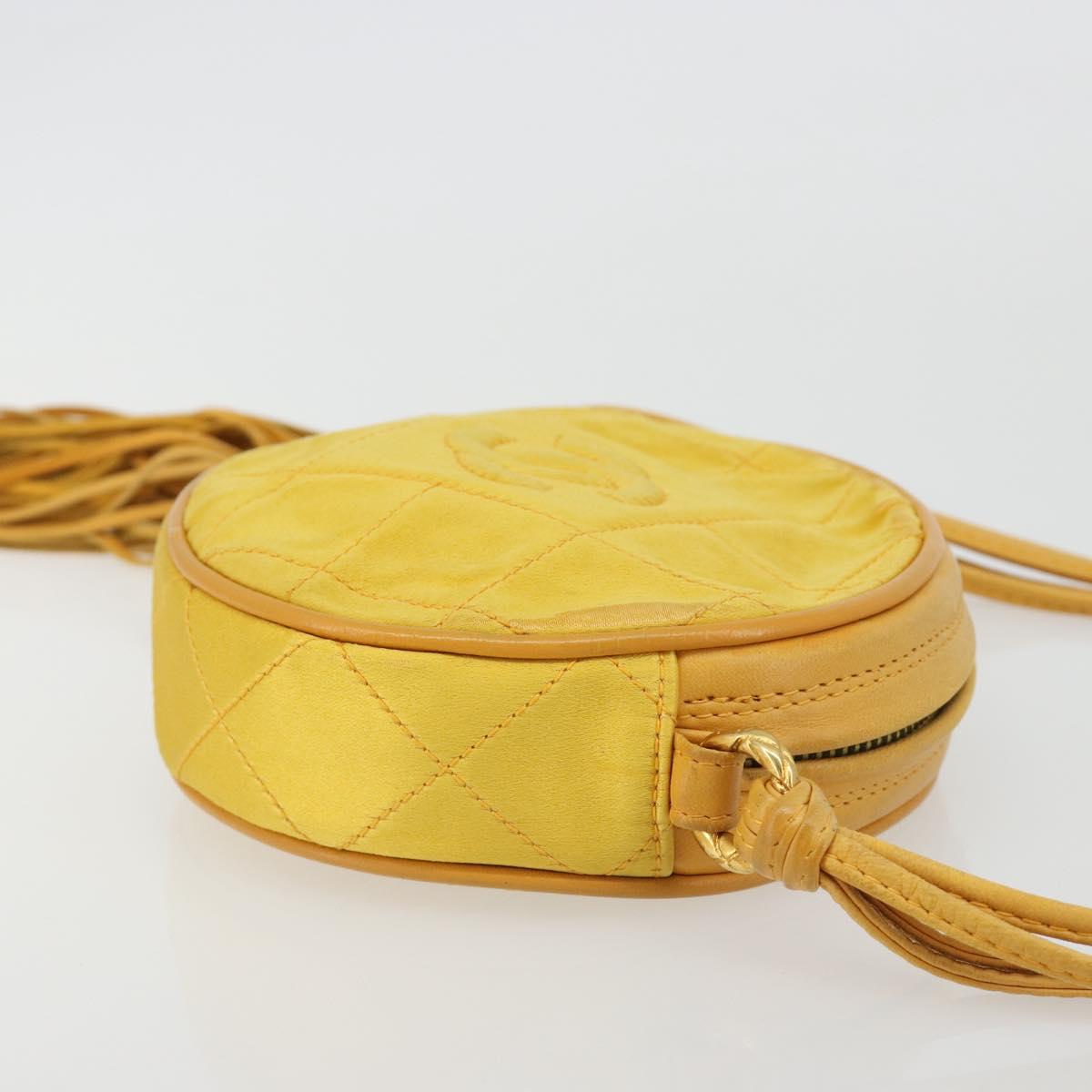 CHANEL Matelasse Shoulder Bag Satin Yellow Gold CC Auth 189501A