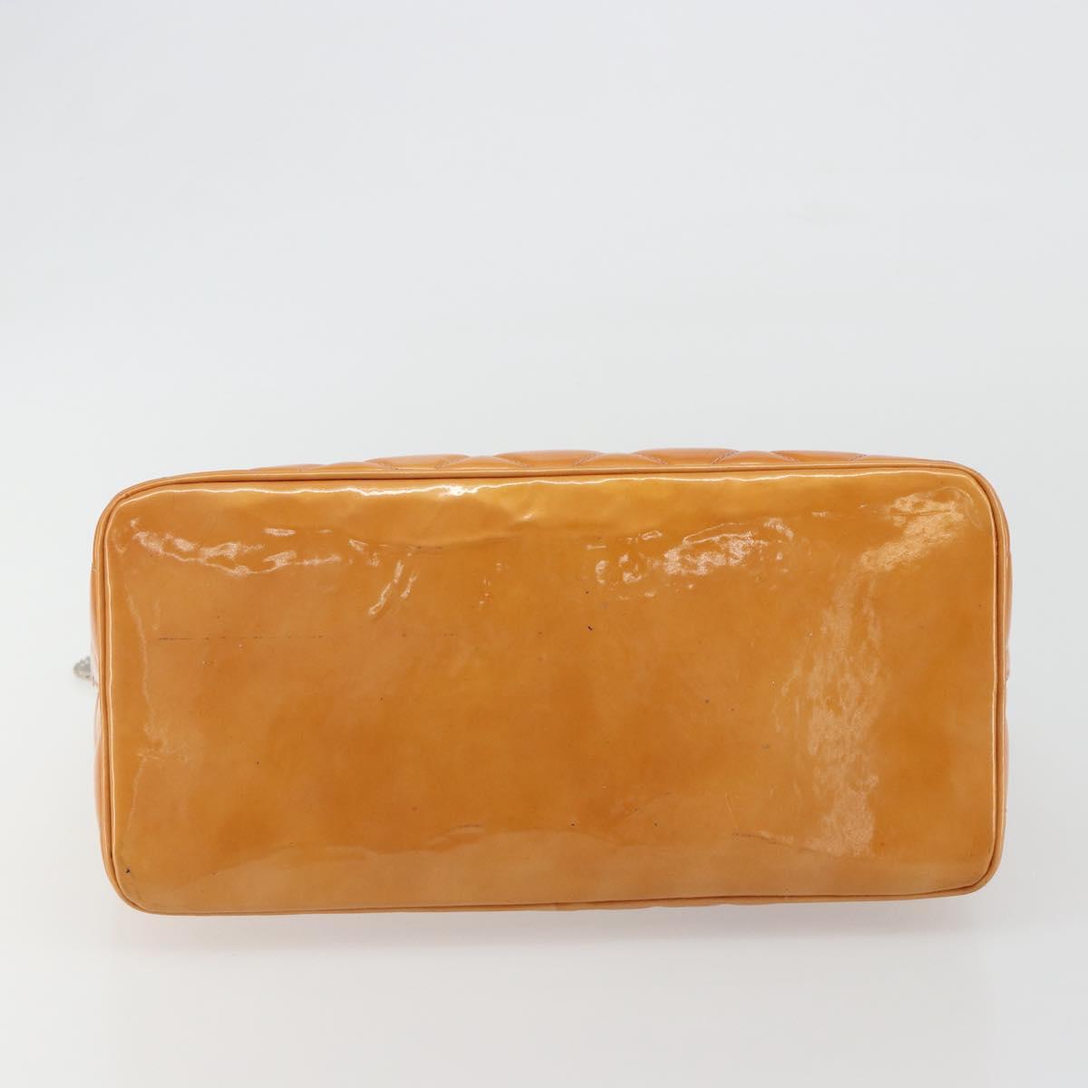 CHANEL Matelasse Standard Tote Bag Patent Leather Orange Silver CC Auth 189502A