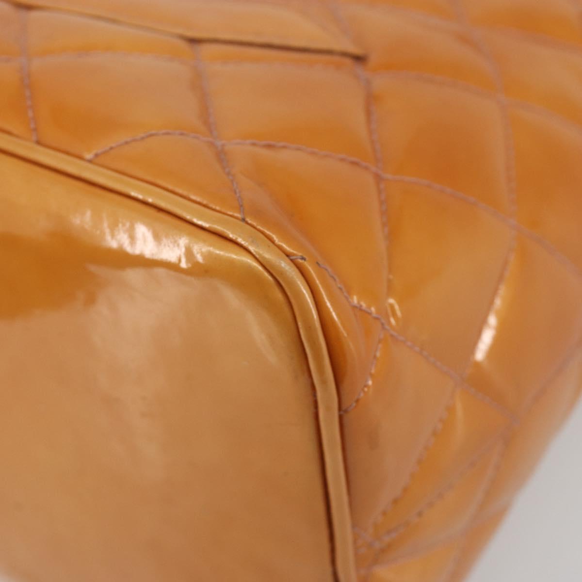 CHANEL Matelasse Standard Tote Bag Patent Leather Orange Silver CC Auth 189502A