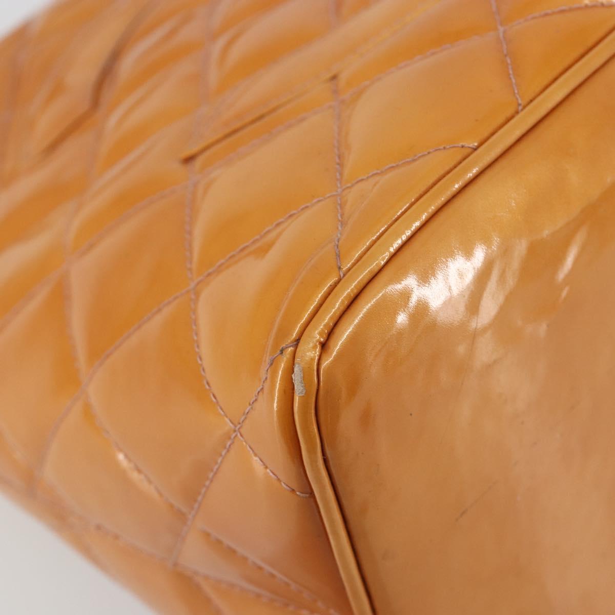 CHANEL Matelasse Standard Tote Bag Patent Leather Orange Silver CC Auth 189502A
