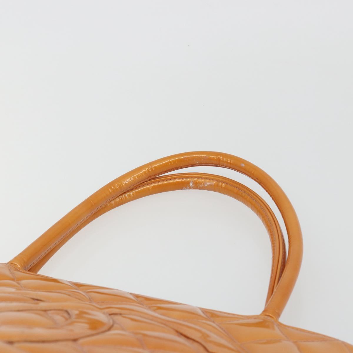 CHANEL Matelasse Standard Tote Bag Patent Leather Orange Silver CC Auth 189502A