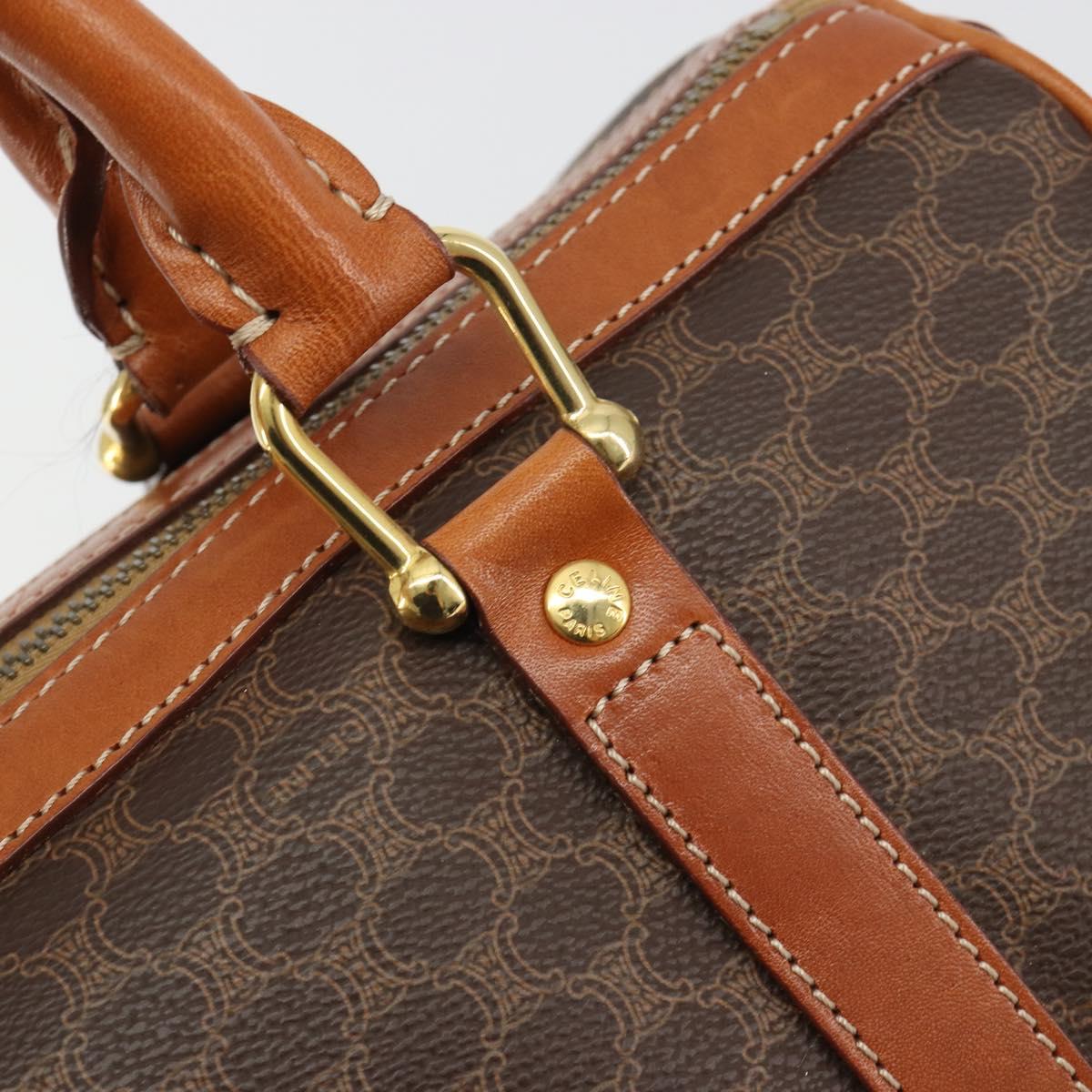 CELINE Macadam Canvas Boston Bag PVC Leather Brown Gold Auth 189503A