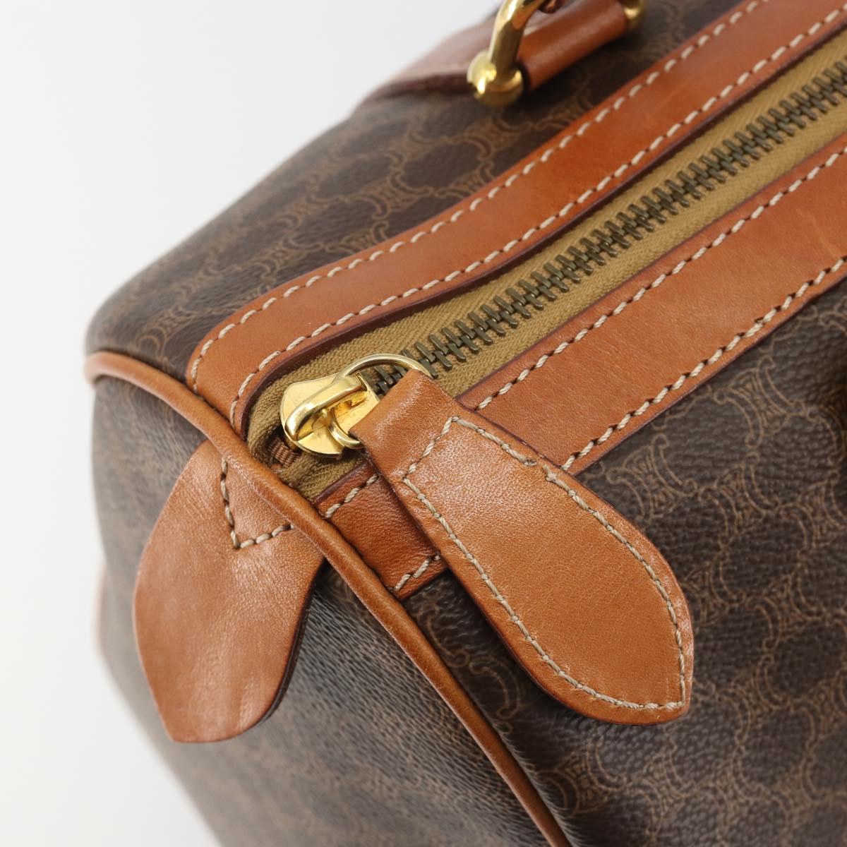 CELINE Macadam Canvas Boston Bag PVC Leather Brown Gold Auth 189503A