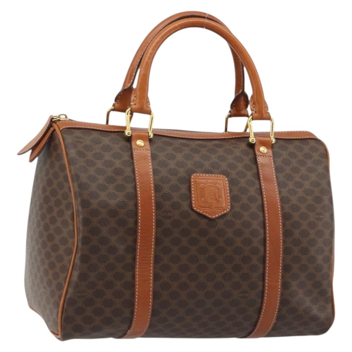 CELINE Macadam Canvas Boston Bag PVC Leather Brown Gold Auth 189503A