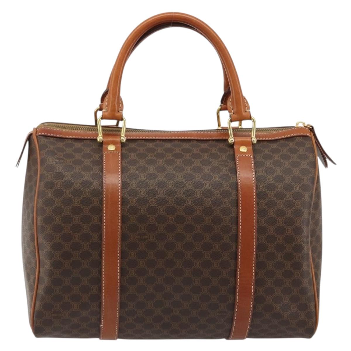 CELINE Macadam Canvas Boston Bag PVC Leather Brown Gold Auth 189503A