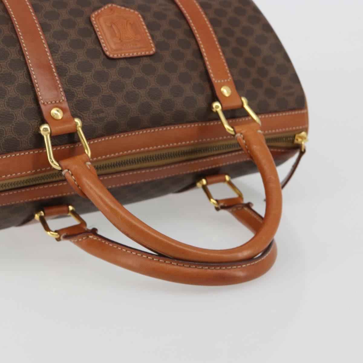 CELINE Macadam Canvas Boston Bag PVC Leather Brown Gold Auth 189503A