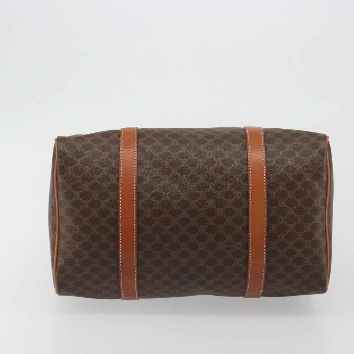CELINE Macadam Canvas Boston Bag PVC Leather Brown Gold Auth 189503A