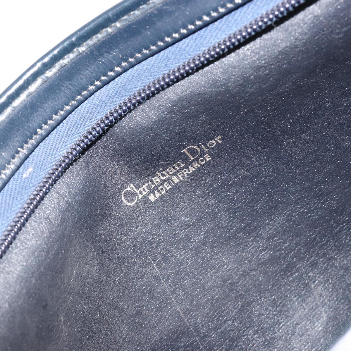Christian Dior Trotter Canvas Shoulder Bag Navy Gold Auth 189506