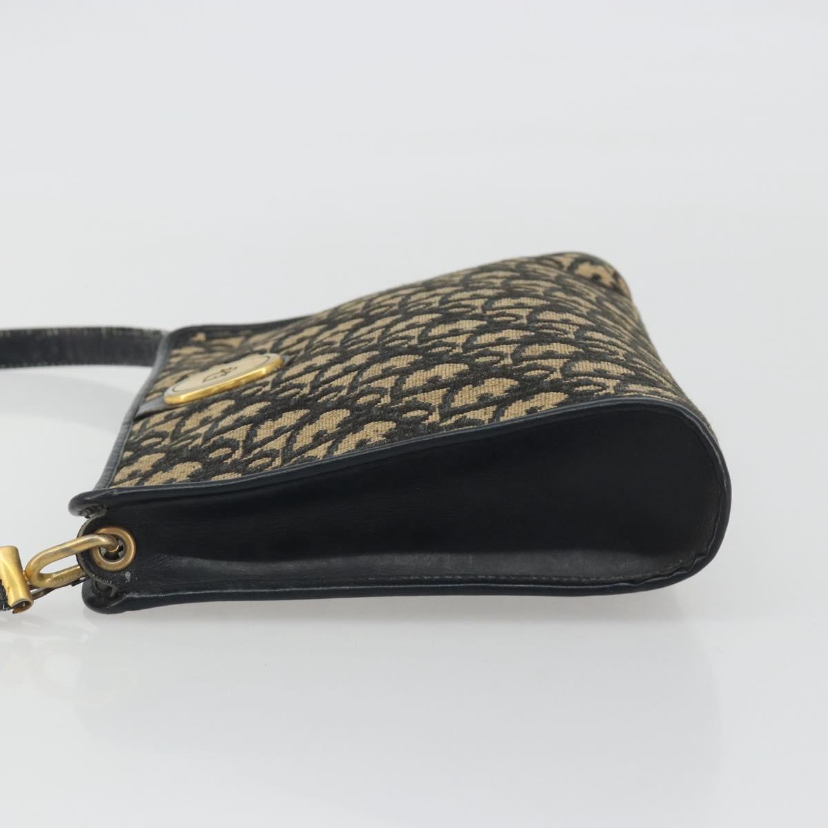 Christian Dior Trotter Canvas Shoulder Bag Navy Gold Auth 189506