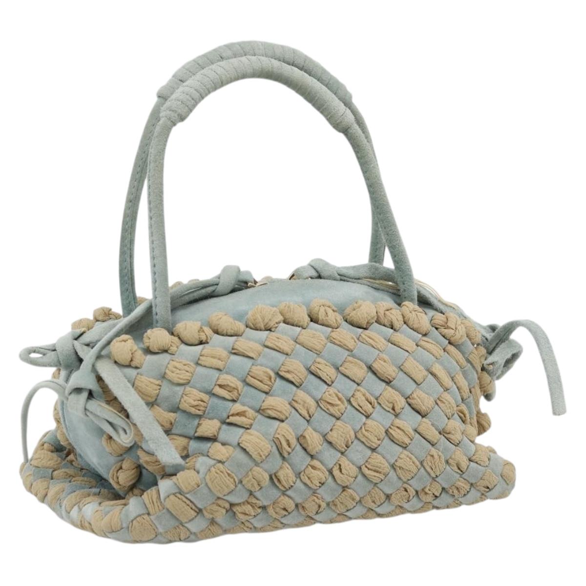 BOTTEGA VENETA INTRECCIATO Hand Bag Suede Light Blue Gold Auth 189511A