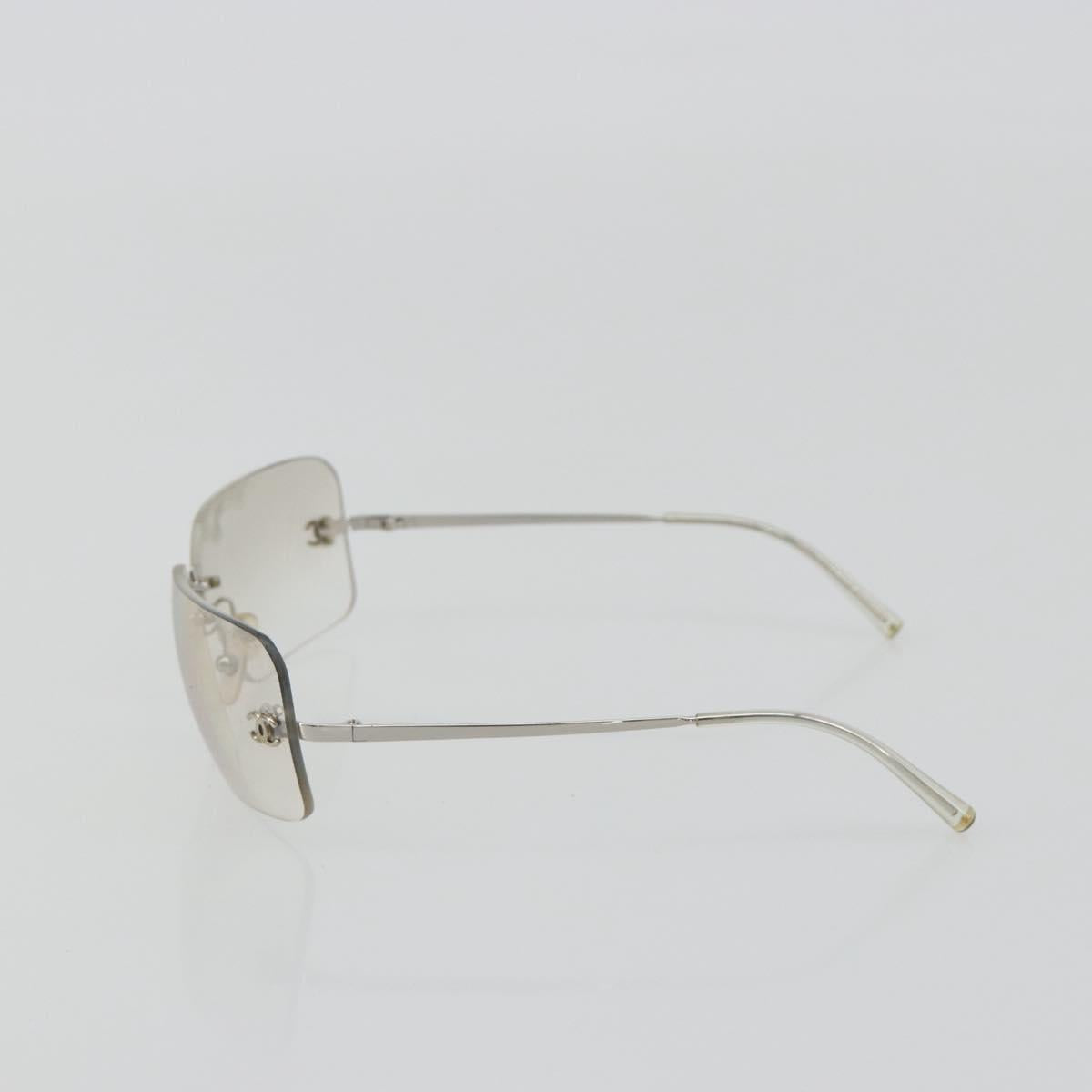 CHANEL COCO Mark Sunglasses Metal Silver CC Auth 189512