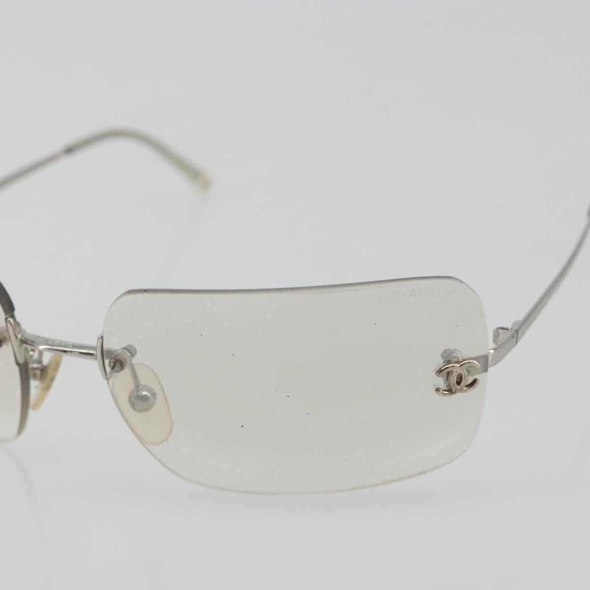 CHANEL COCO Mark Sunglasses Metal Silver CC Auth 189512