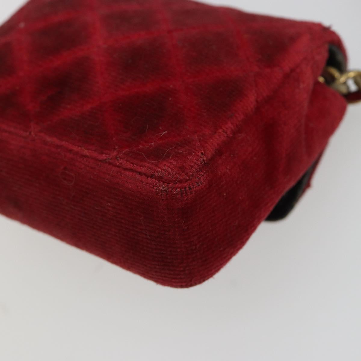 CHANEL Mini Mini Matelasse 7 Chain Shoulder Pouch Velor Red Gold CC Auth 189515