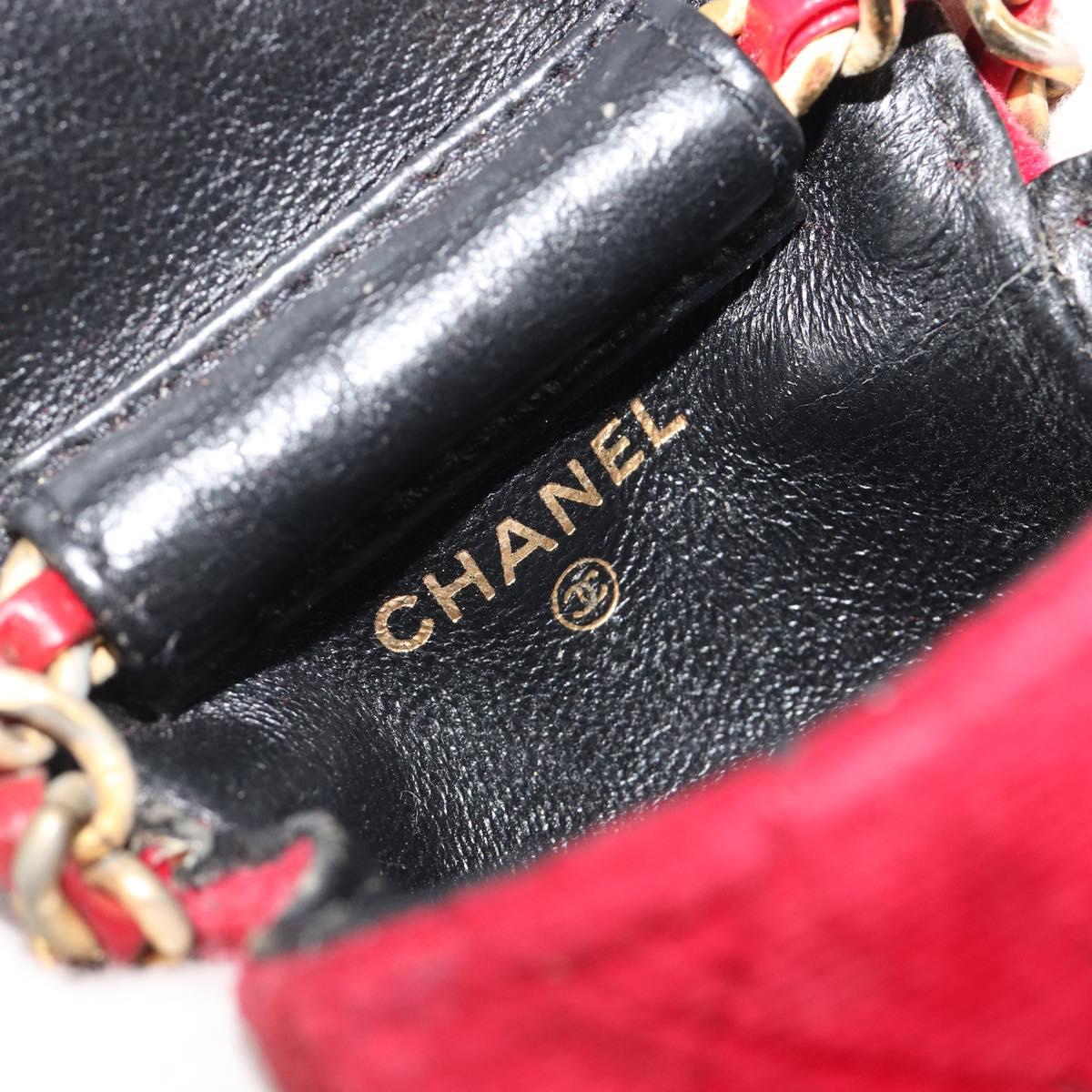 CHANEL Mini Mini Matelasse 7 Chain Shoulder Pouch Velor Red Gold CC Auth 189515