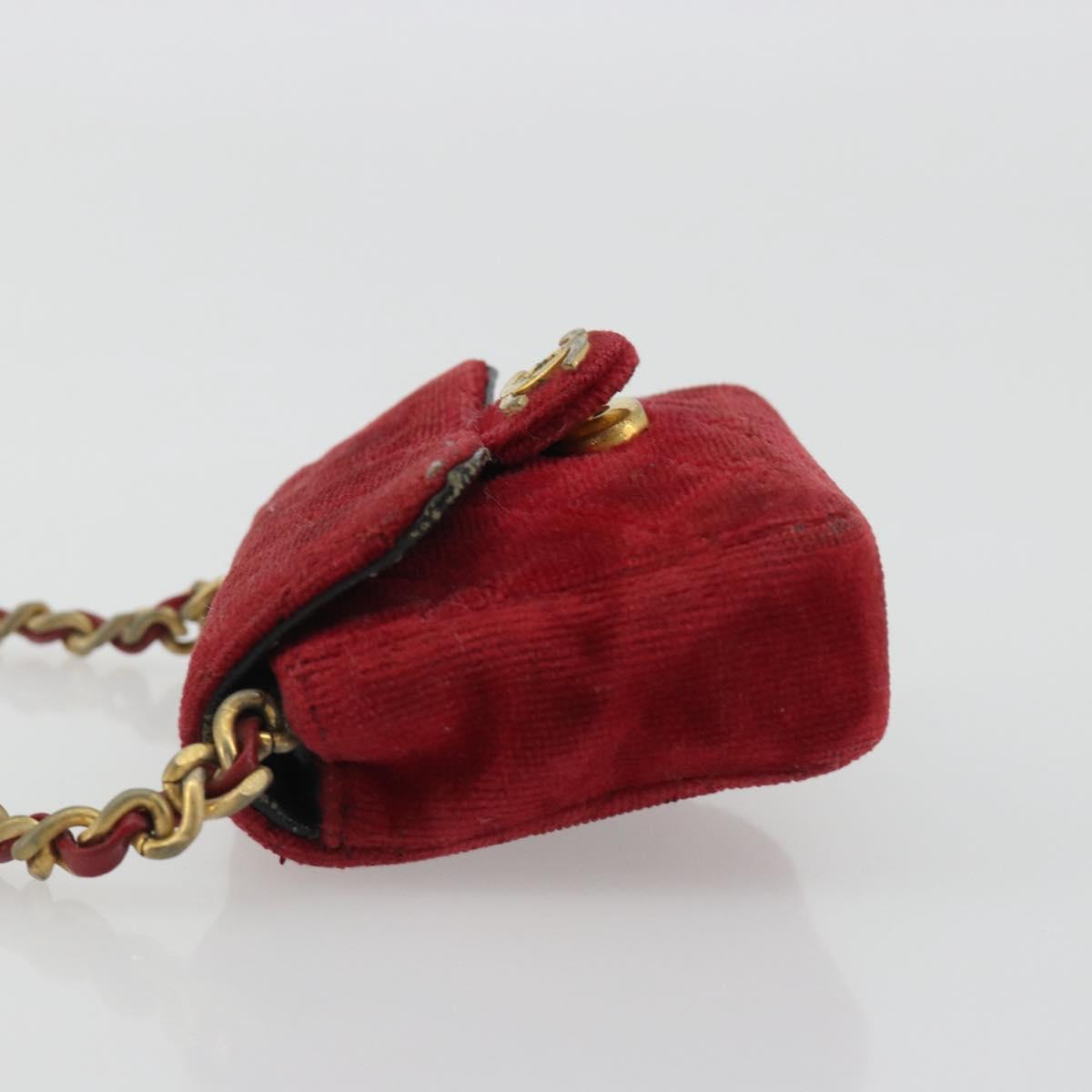CHANEL Mini Mini Matelasse 7 Chain Shoulder Pouch Velor Red Gold CC Auth 189515