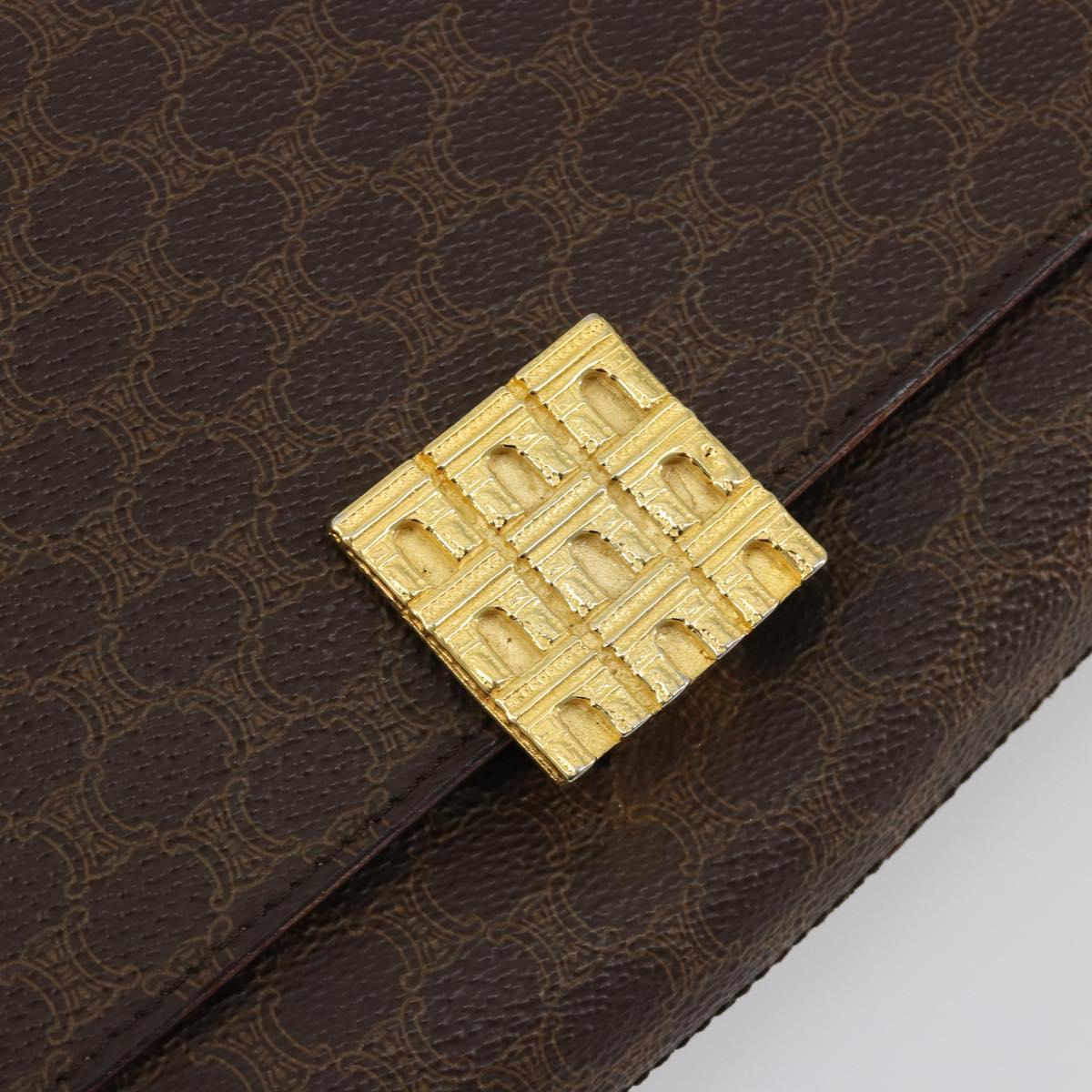 CELINE Macadam Canvas Shoulder Bag PVC Leather Brown Gold Auth 189539A