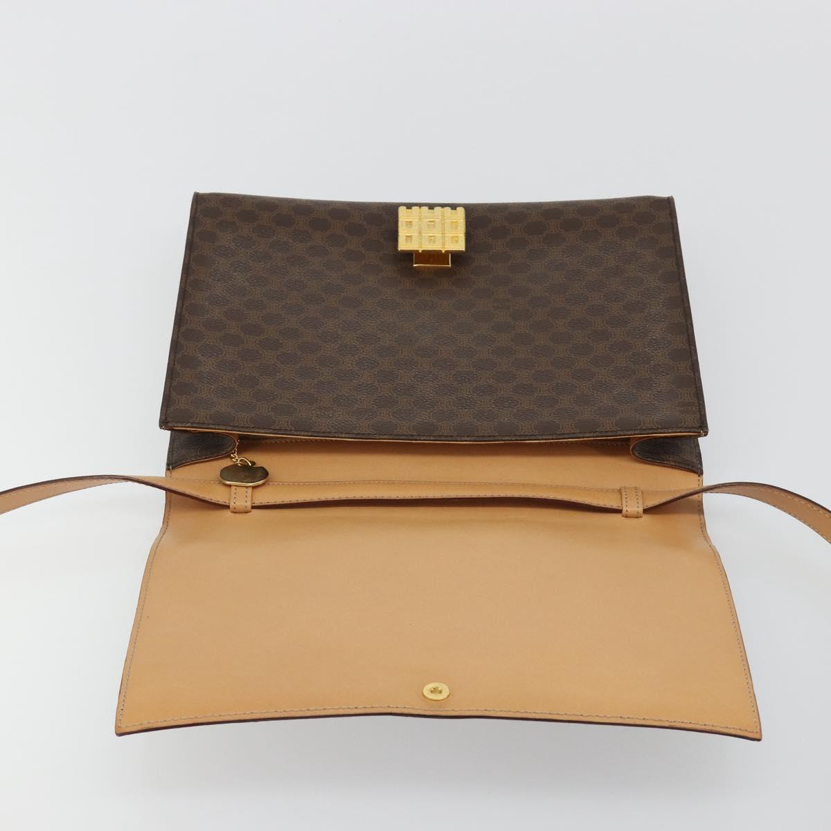 CELINE Macadam Canvas Shoulder Bag PVC Leather Brown Gold Auth 189539A