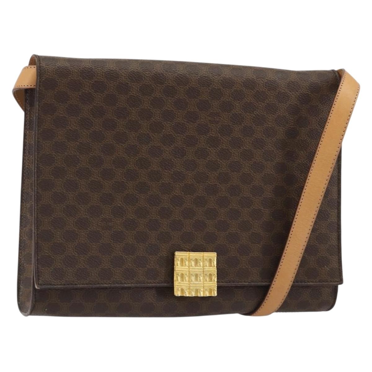 CELINE Macadam Canvas Shoulder Bag PVC Leather Brown Gold Auth 189539A