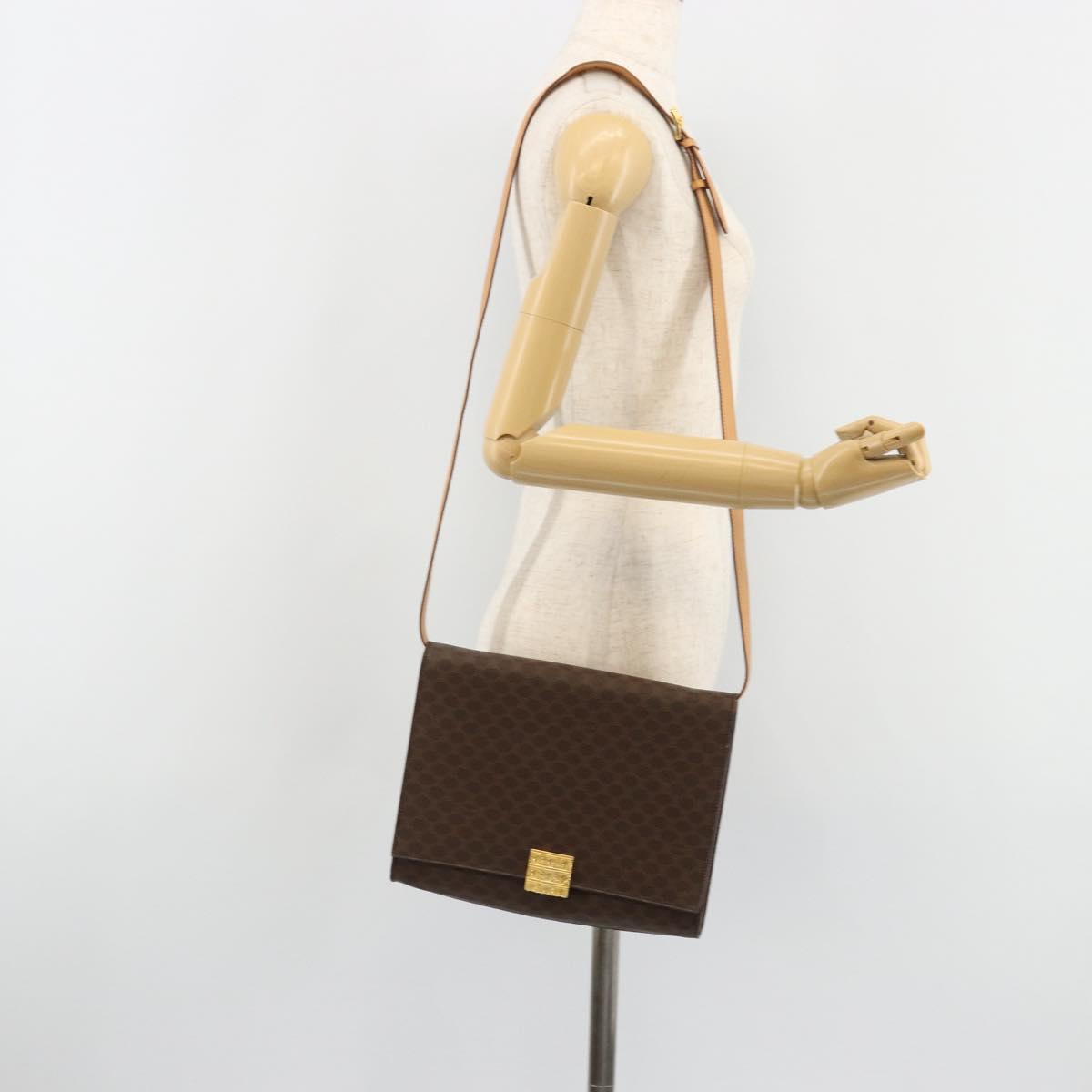 CELINE Macadam Canvas Shoulder Bag PVC Leather Brown Gold Auth 189539A