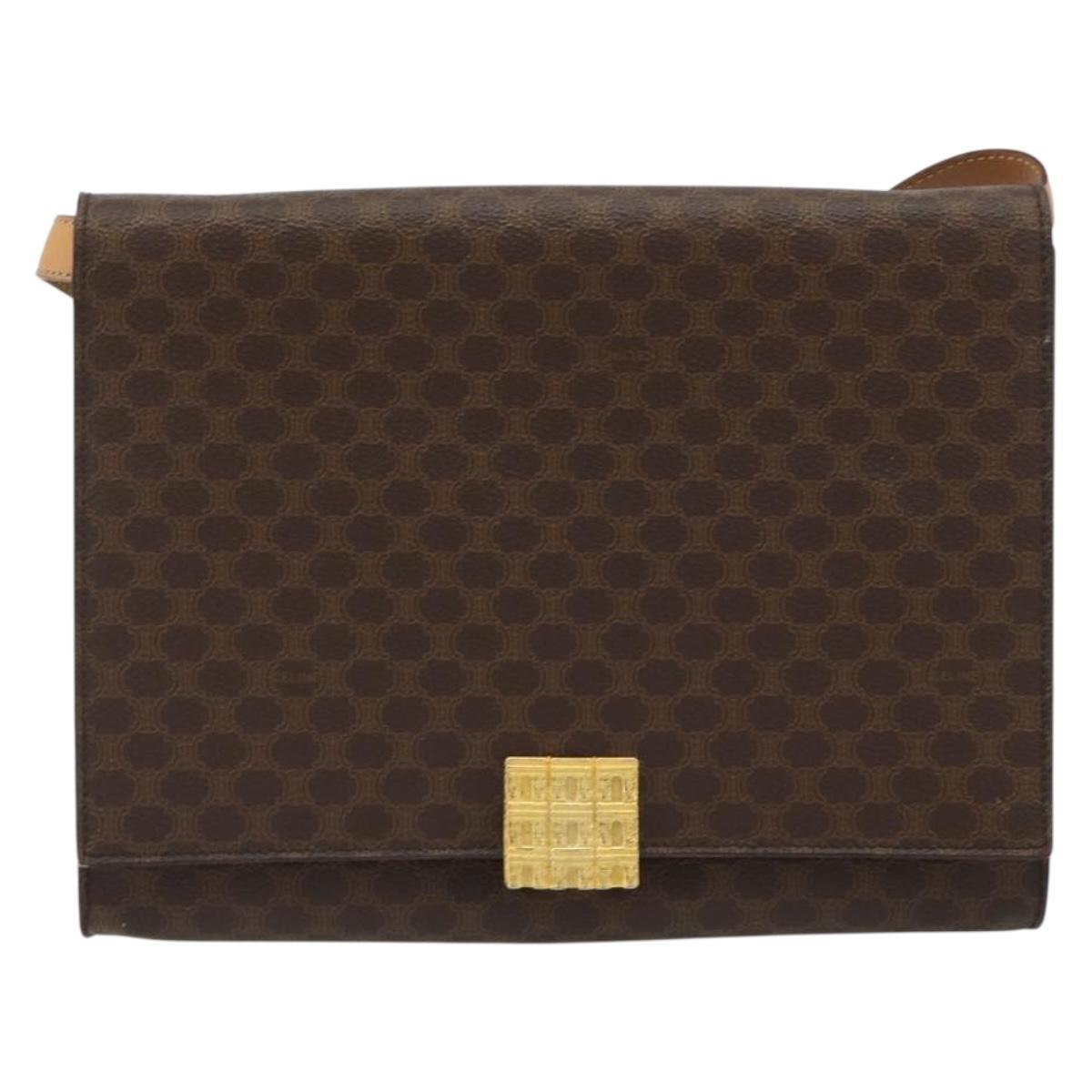 CELINE Macadam Canvas Shoulder Bag PVC Leather Brown Gold Auth 189539A