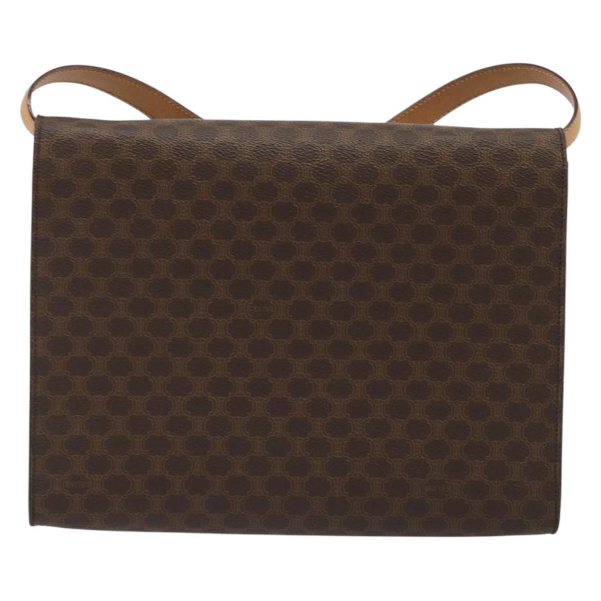 CELINE Macadam Canvas Shoulder Bag PVC Leather Brown Gold Auth 189539A
