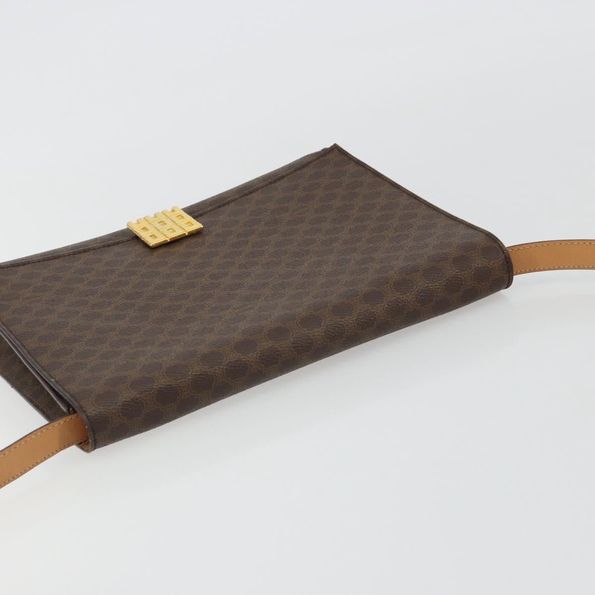 CELINE Macadam Canvas Shoulder Bag PVC Leather Brown Gold Auth 189539A
