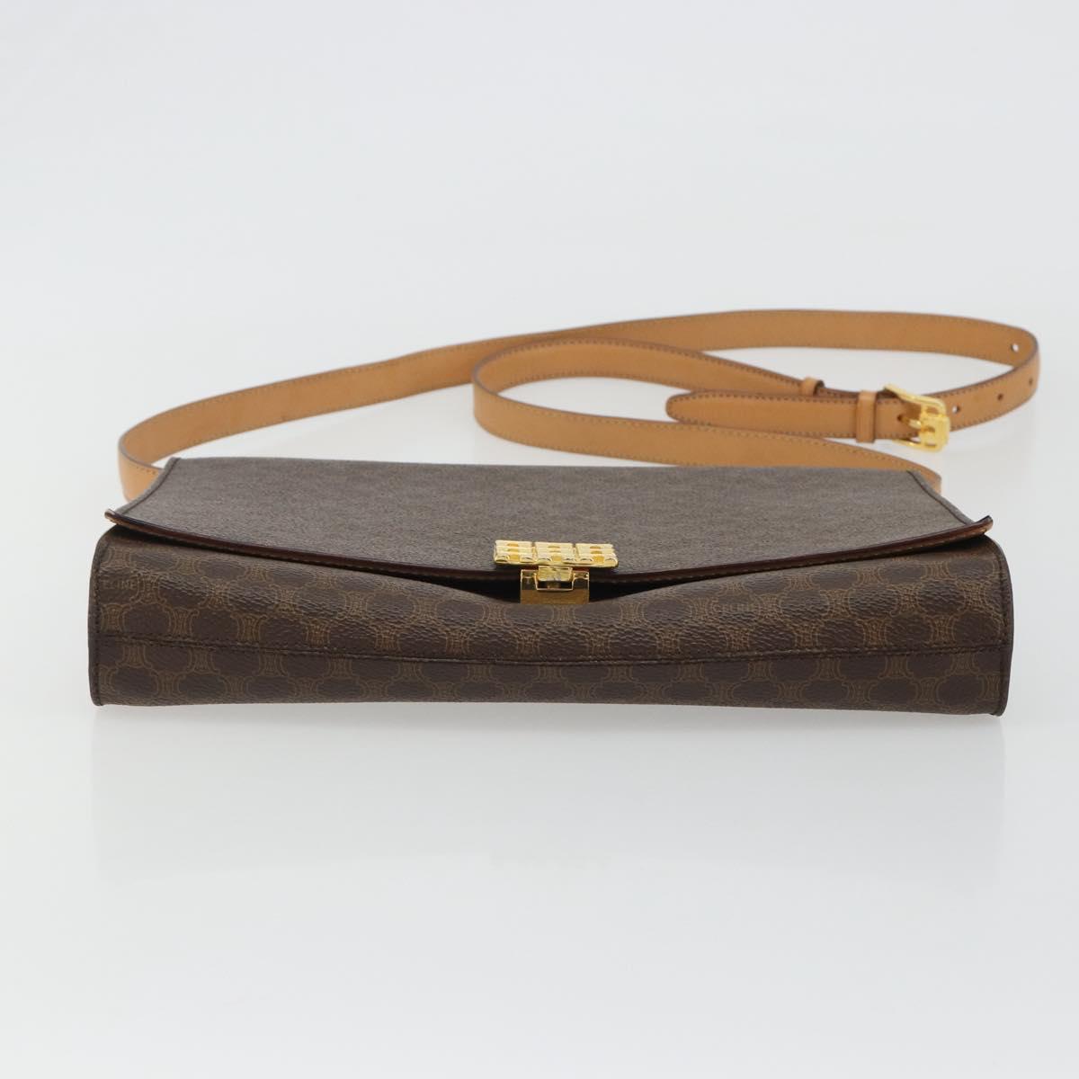CELINE Macadam Canvas Shoulder Bag PVC Leather Brown Gold Auth 189539A