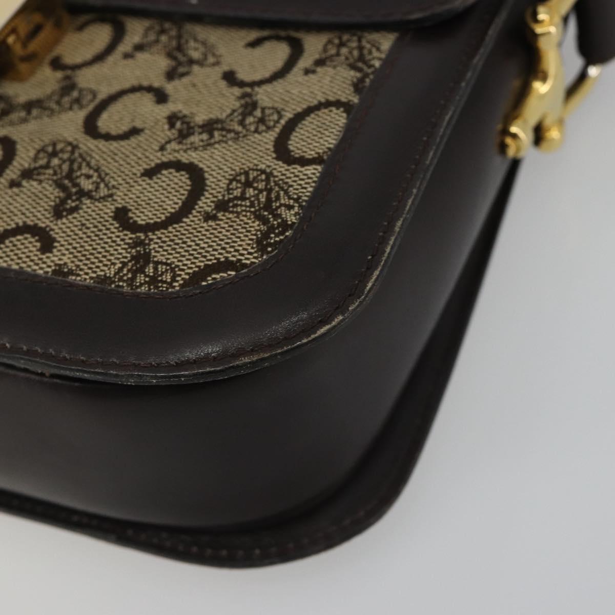 CELINE C Sulky Horse Carriage Shoulder Bag Canvas Beige Gold Auth 189540A