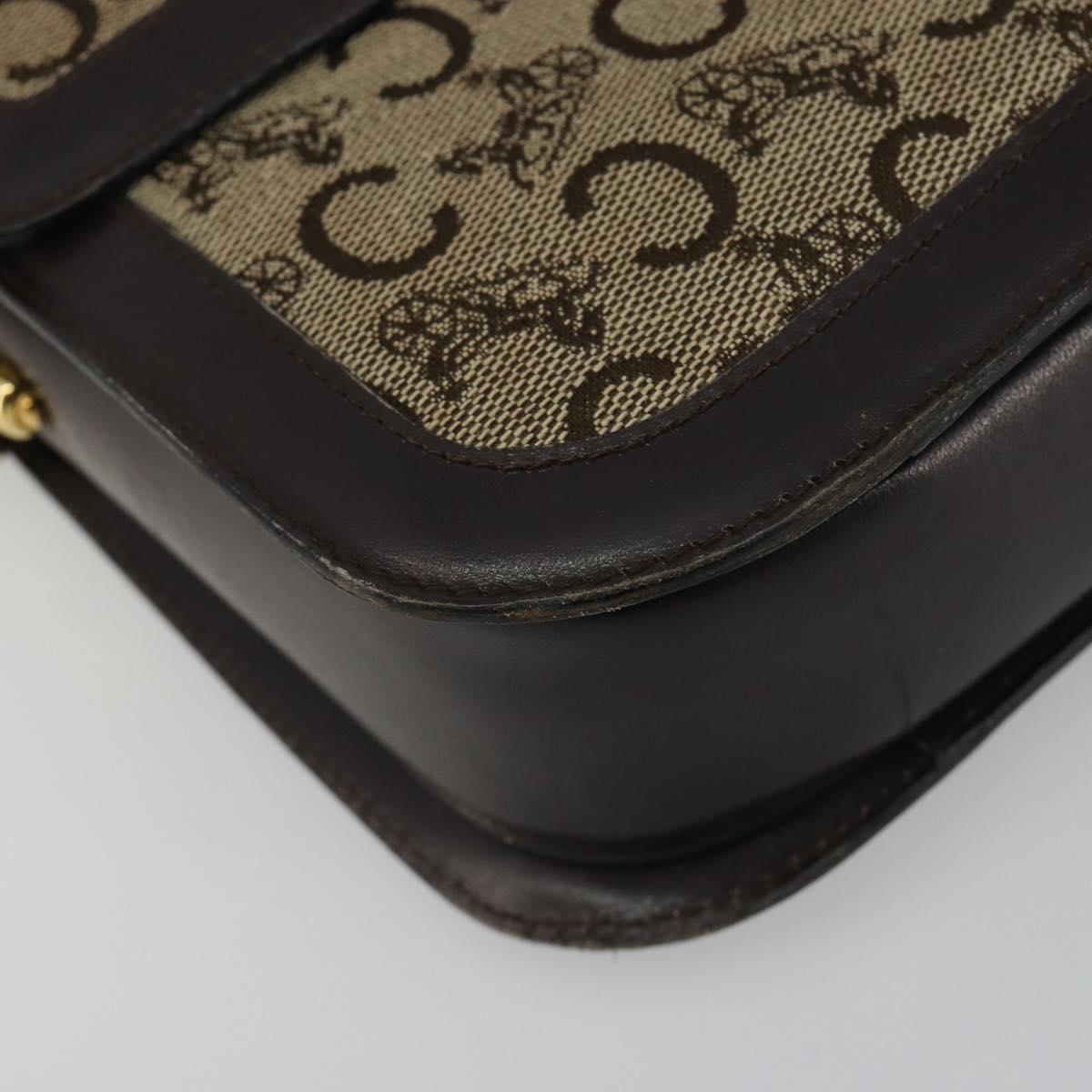 CELINE C Sulky Horse Carriage Shoulder Bag Canvas Beige Gold Auth 189540A