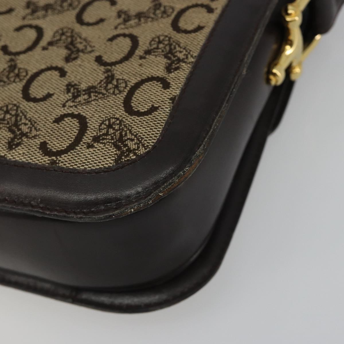 CELINE C Sulky Horse Carriage Shoulder Bag Canvas Beige Gold Auth 189540A