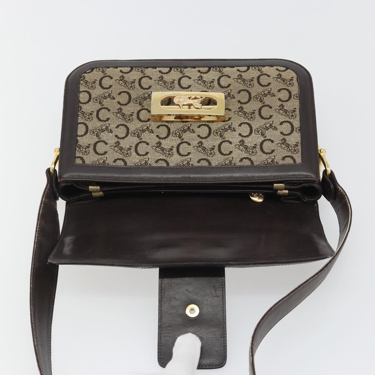 CELINE C Sulky Horse Carriage Shoulder Bag Canvas Beige Gold Auth 189540A